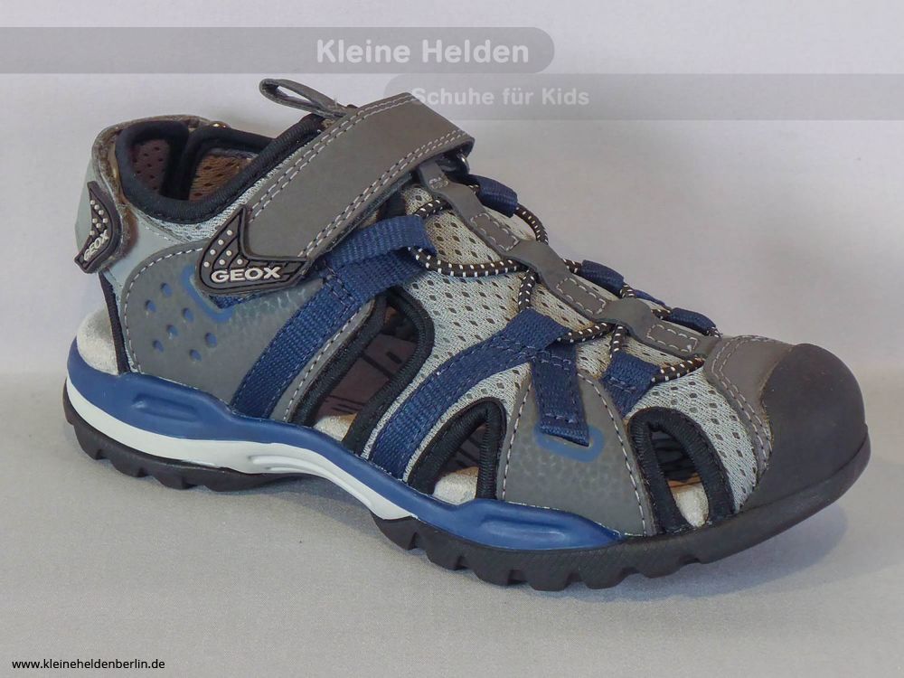 Kinderschuh Geox Borealis, Halboffene in Klett grau/blau Sandale mit